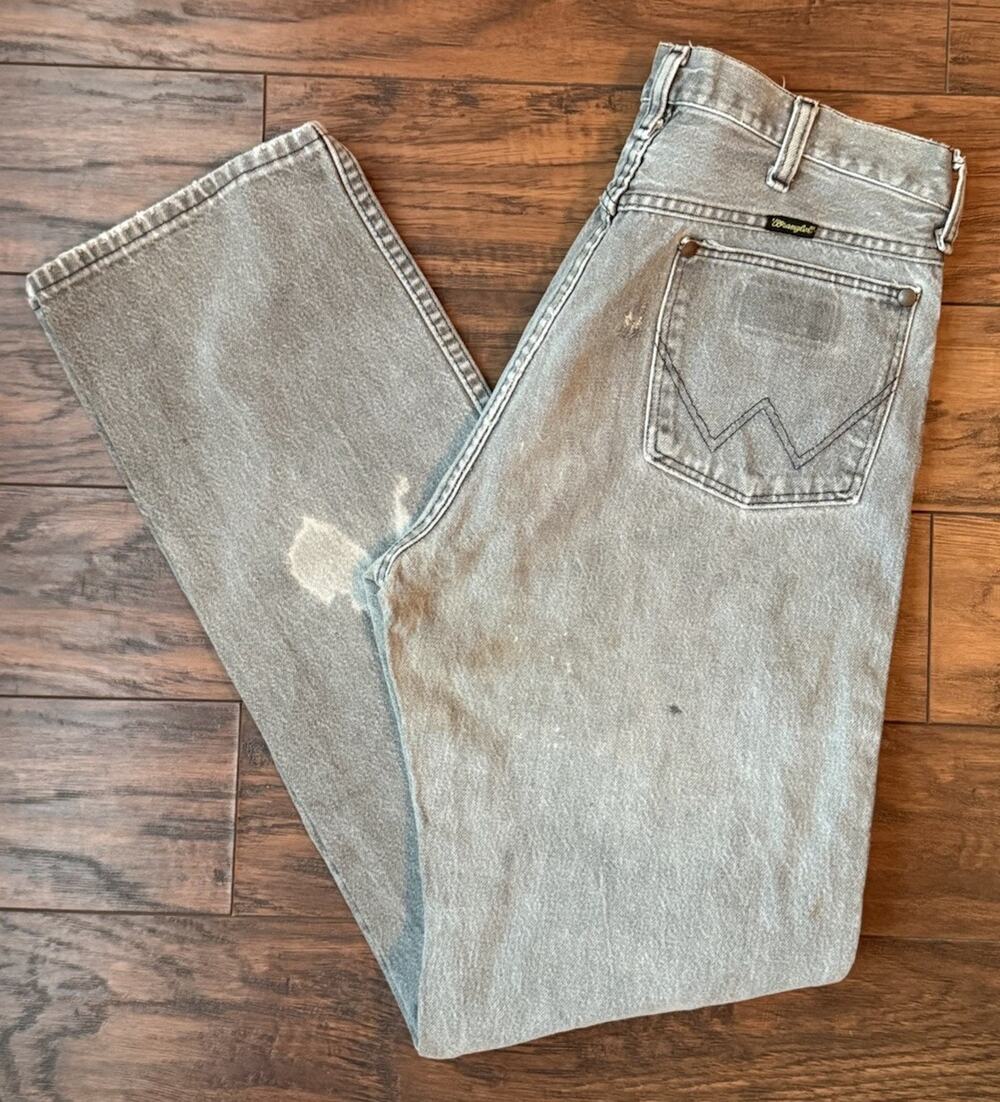 Vtg 1970s Wrangler Jeans 33x34 (31x33) USA Scovill Zip Distressed Faded Denim